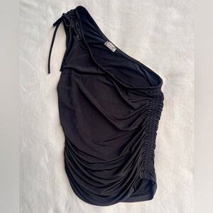 Intimately Free People One-Shoulder Ruched Black Tank